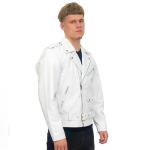 Brando Style White Leather Biker Jacket 3X MINT